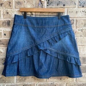 Tasha Polizzi Denim Ruffle Skirt - Blue Western size L